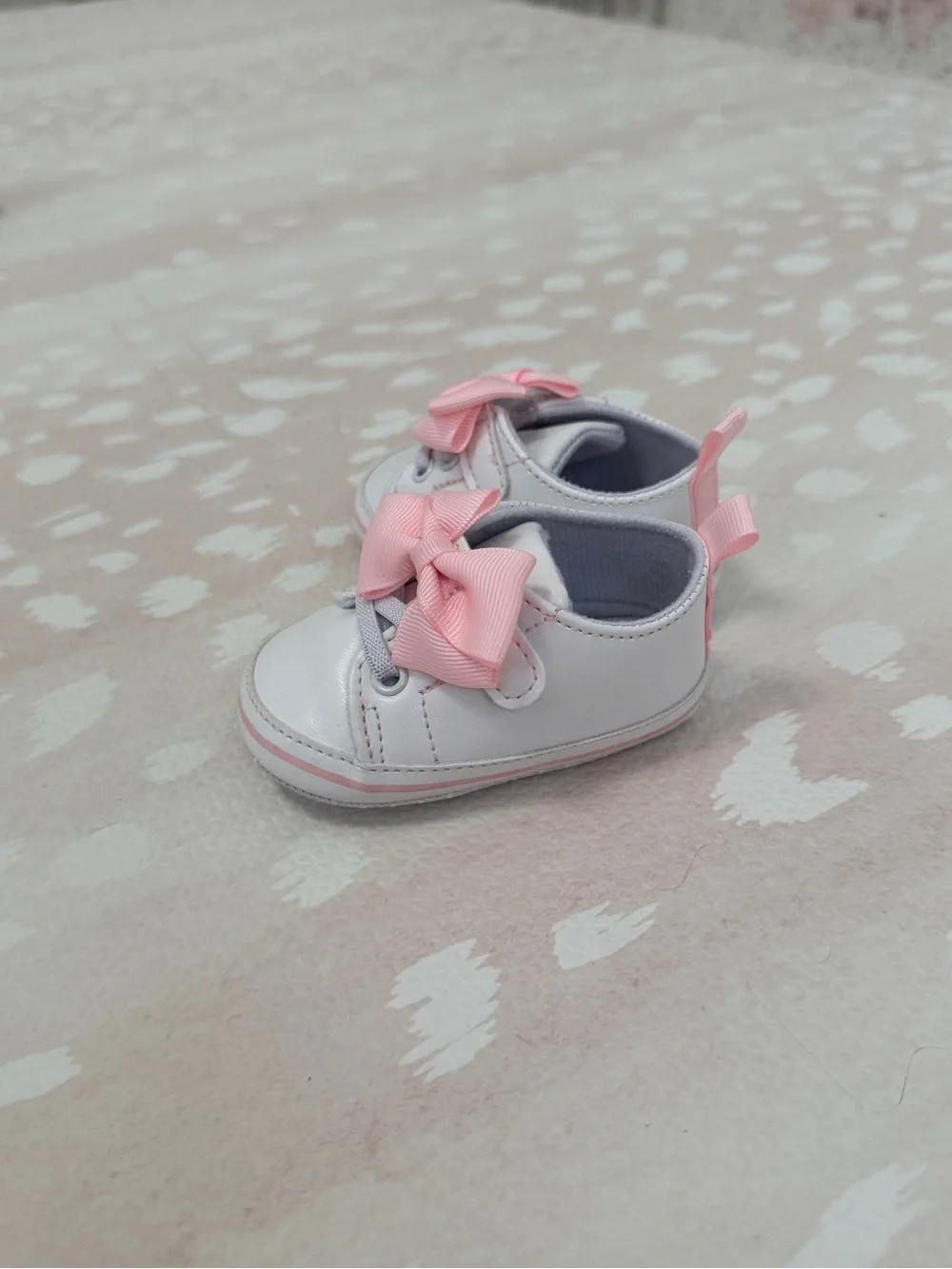 Baby Girls White Sneakers with Pink Bow - Cute First Steps